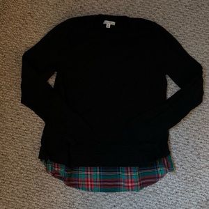 J. Crew Black Sweater with Plaid Detail Hem